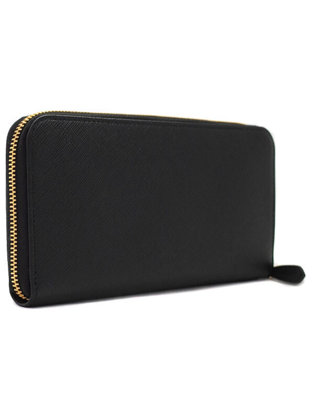 Prada Around Zip Long Round Saffiano Triangle Wallet Zipper Black